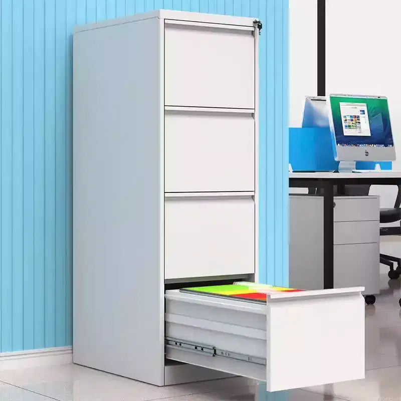Classeur vertical 4 tiroirs avec serrure, Armoire de rangement métallique verrouillable