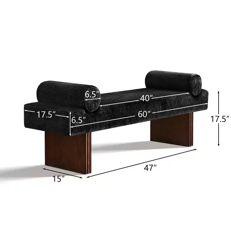 Banc moderne en chenille rembourré de 152 cm avec coussins décoratifs, banc d'entrée avec siège rembourré, banc de bout de lit pour chambre ou salon