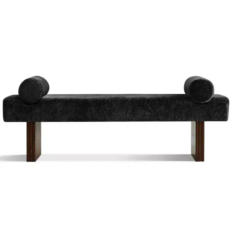 Banc moderne en chenille rembourré de 152 cm avec coussins décoratifs, banc d'entrée avec siège rembourré, banc de bout de lit pour chambre ou salon