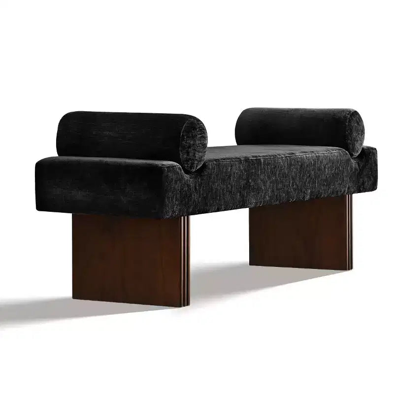 Banc moderne en chenille rembourré de 152 cm avec coussins décoratifs, banc d'entrée avec siège rembourré, banc de bout de lit pour chambre ou salon