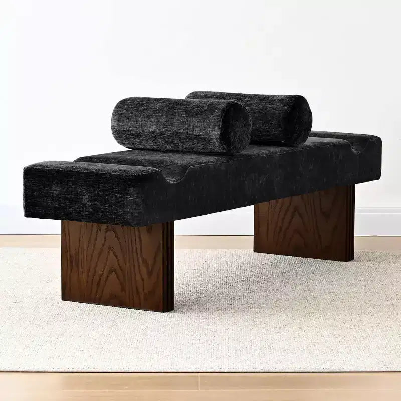 Banc moderne en chenille rembourré de 152 cm avec coussins décoratifs, banc d'entrée avec siège rembourré, banc de bout de lit pour chambre ou salon