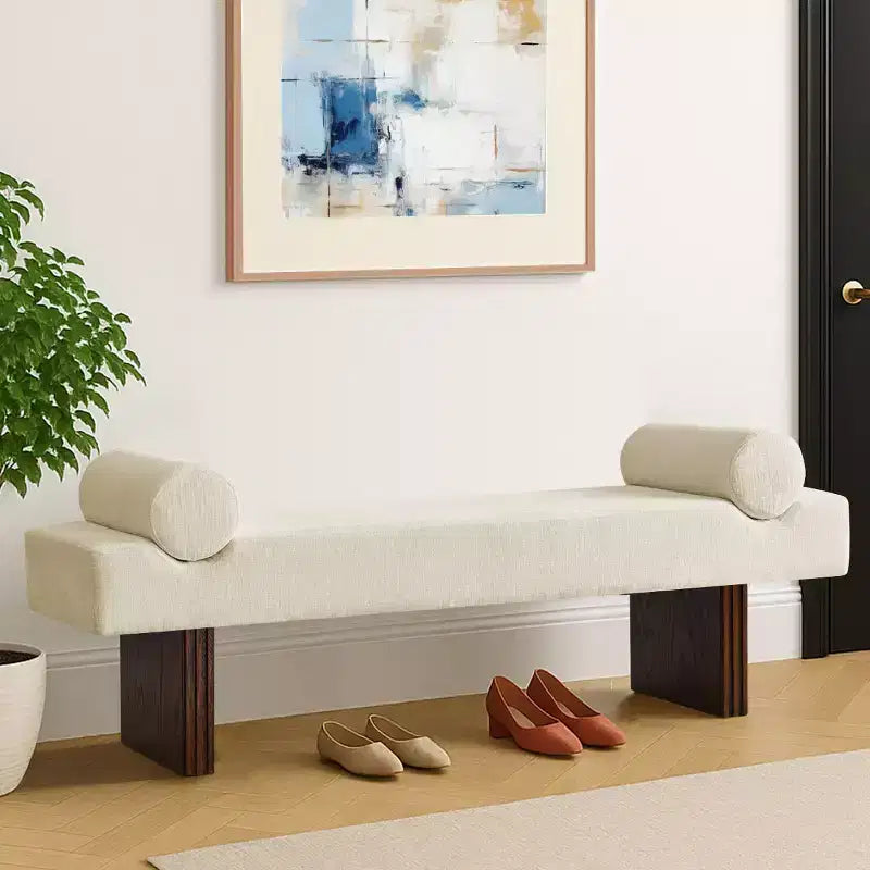Banc moderne en chenille rembourré de 152 cm avec coussins décoratifs, banc d'entrée avec siège rembourré, banc de bout de lit pour chambre ou salon
