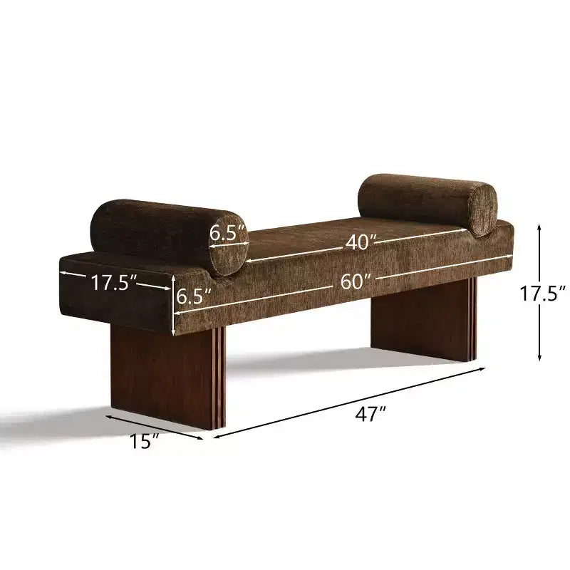 Banc moderne en chenille rembourré de 152 cm avec coussins décoratifs, banc d'entrée avec siège rembourré, banc de bout de lit pour chambre ou salon