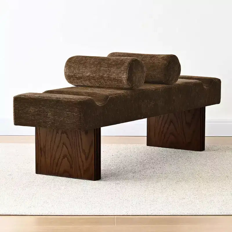 Banc moderne en chenille rembourré de 152 cm avec coussins décoratifs, banc d'entrée avec siège rembourré, banc de bout de lit pour chambre ou salon