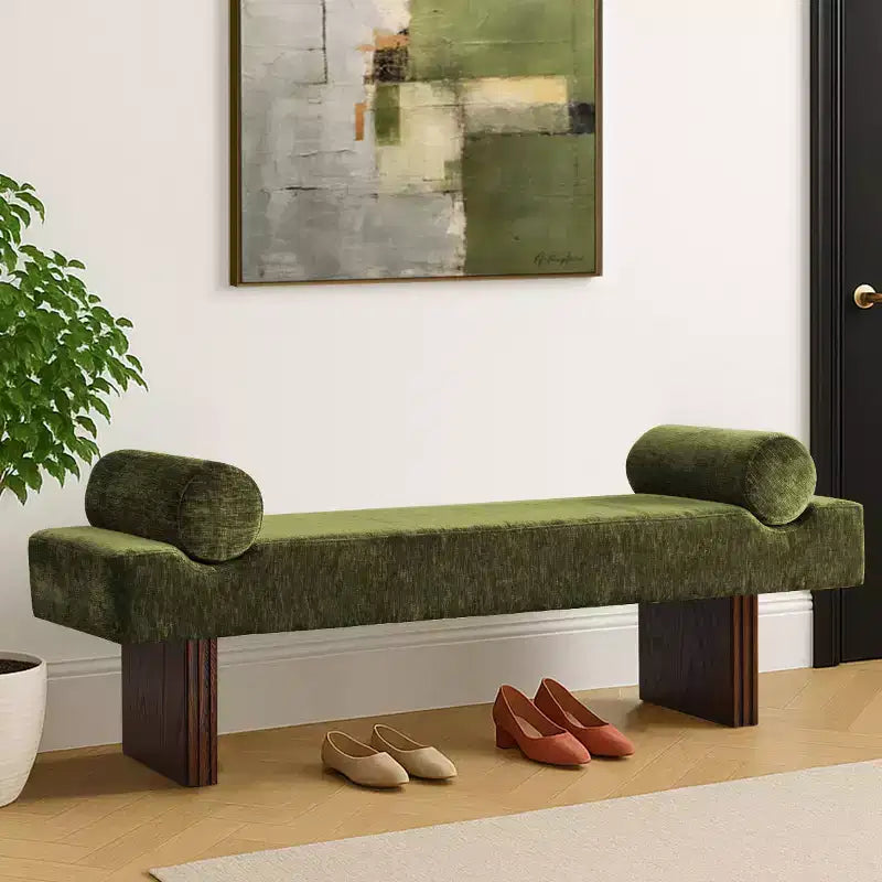 Banc moderne en chenille rembourré de 152 cm avec coussins décoratifs, banc d'entrée avec siège rembourré, banc de bout de lit pour chambre ou salon