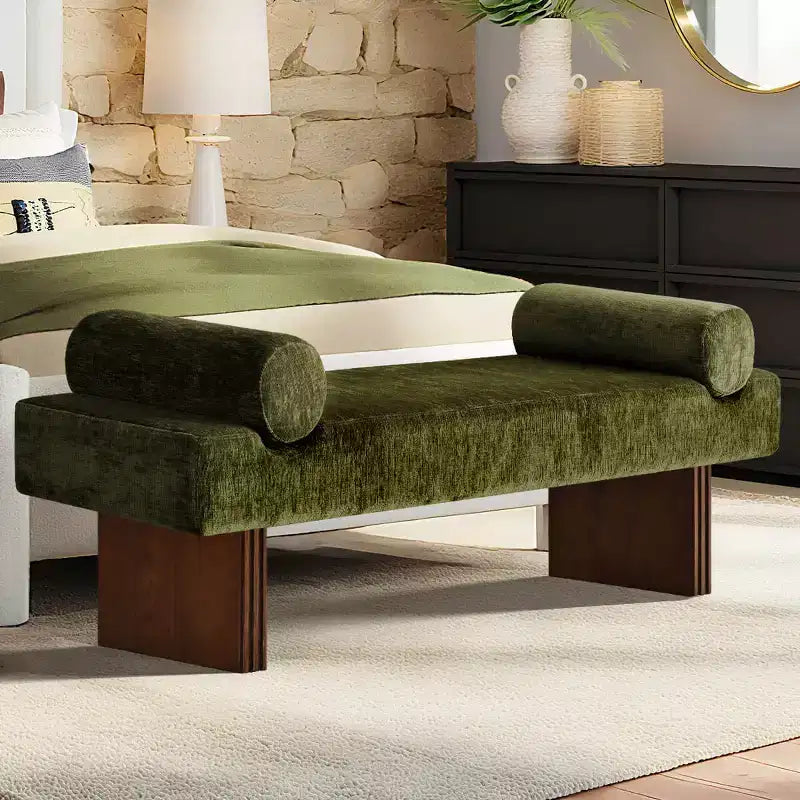 Banc moderne en chenille rembourré de 152 cm avec coussins décoratifs, banc d'entrée avec siège rembourré, banc de bout de lit pour chambre ou salon