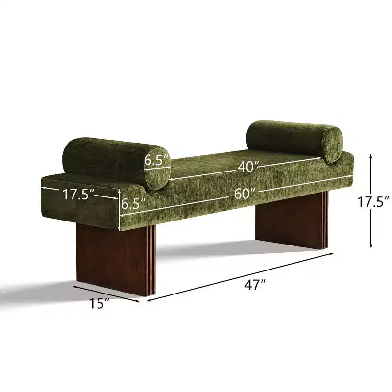 Banc moderne en chenille rembourré de 152 cm avec coussins décoratifs, banc d'entrée avec siège rembourré, banc de bout de lit pour chambre ou salon