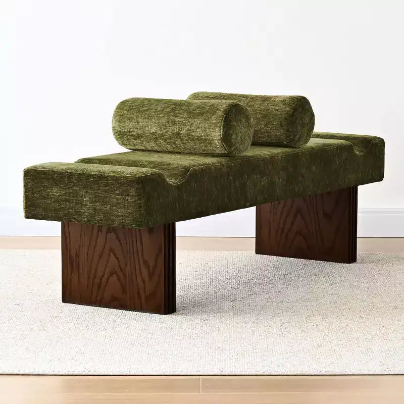 Banc moderne en chenille rembourré de 152 cm avec coussins décoratifs, banc d'entrée avec siège rembourré, banc de bout de lit pour chambre ou salon