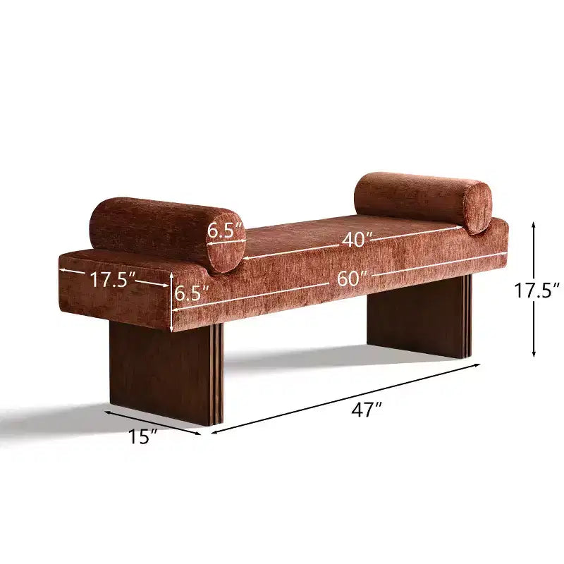 Banc moderne en chenille rembourré de 152 cm avec coussins décoratifs, banc d'entrée avec siège rembourré, banc de bout de lit pour chambre ou salon
