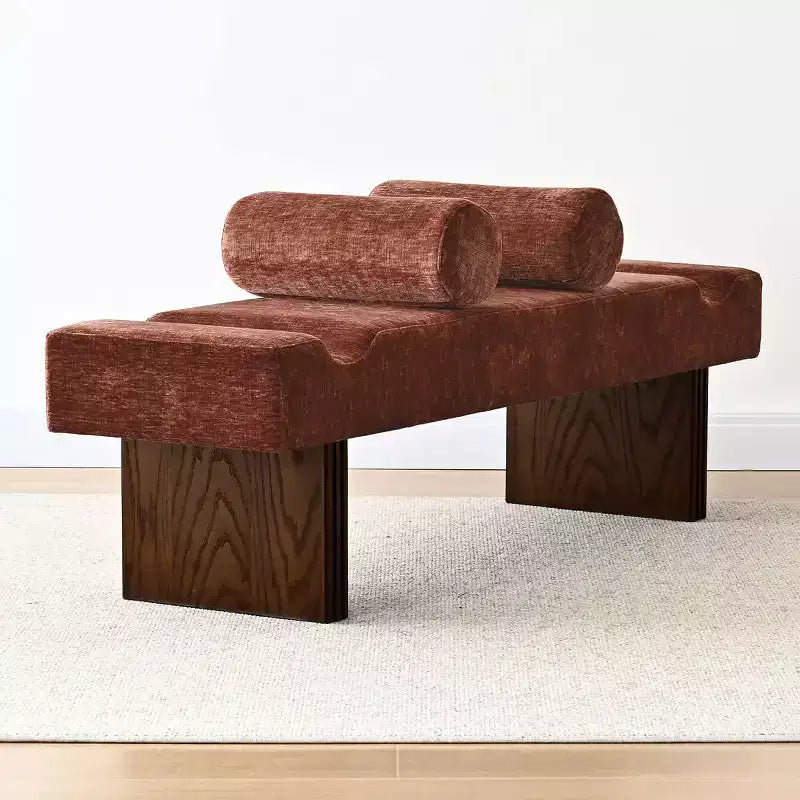 Banc moderne en chenille rembourré de 152 cm avec coussins décoratifs, banc d'entrée avec siège rembourré, banc de bout de lit pour chambre ou salon