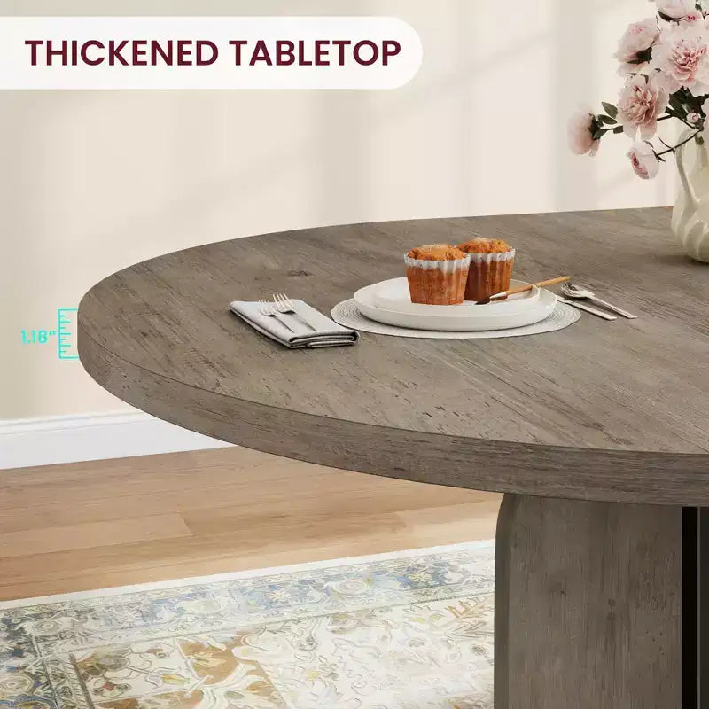 Table à manger ronde extensible 47-63 pouces de style ferme, table de cuisine extensible en bois avec support métallique pour pieds plus larges, idéale pour 4 à 8 personnes dans des appartements compacts