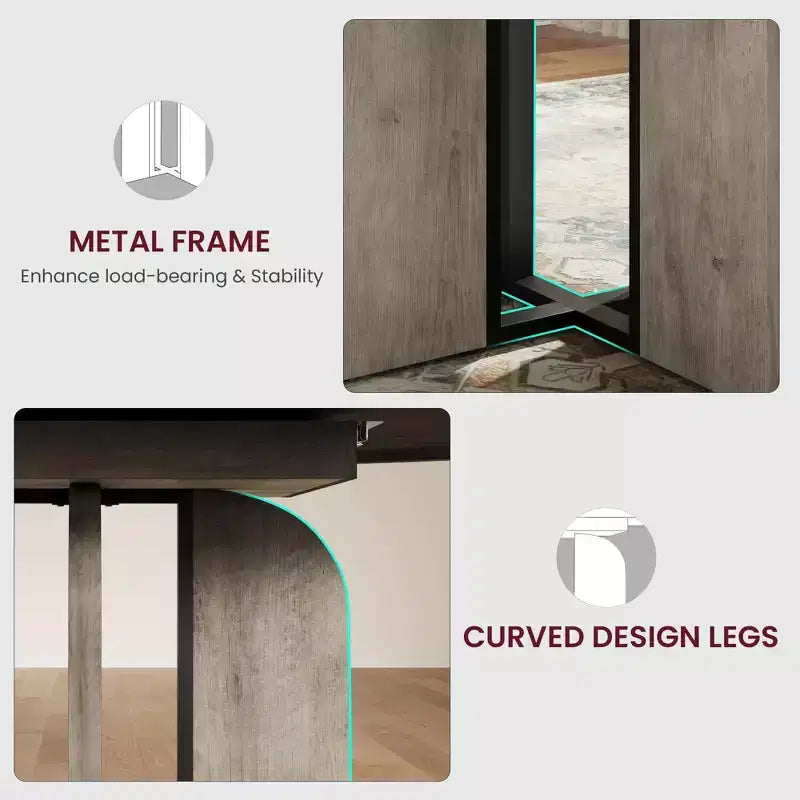 Table à manger ronde extensible 47-63 pouces de style ferme, table de cuisine extensible en bois avec support métallique pour pieds plus larges, idéale pour 4 à 8 personnes dans des appartements compacts