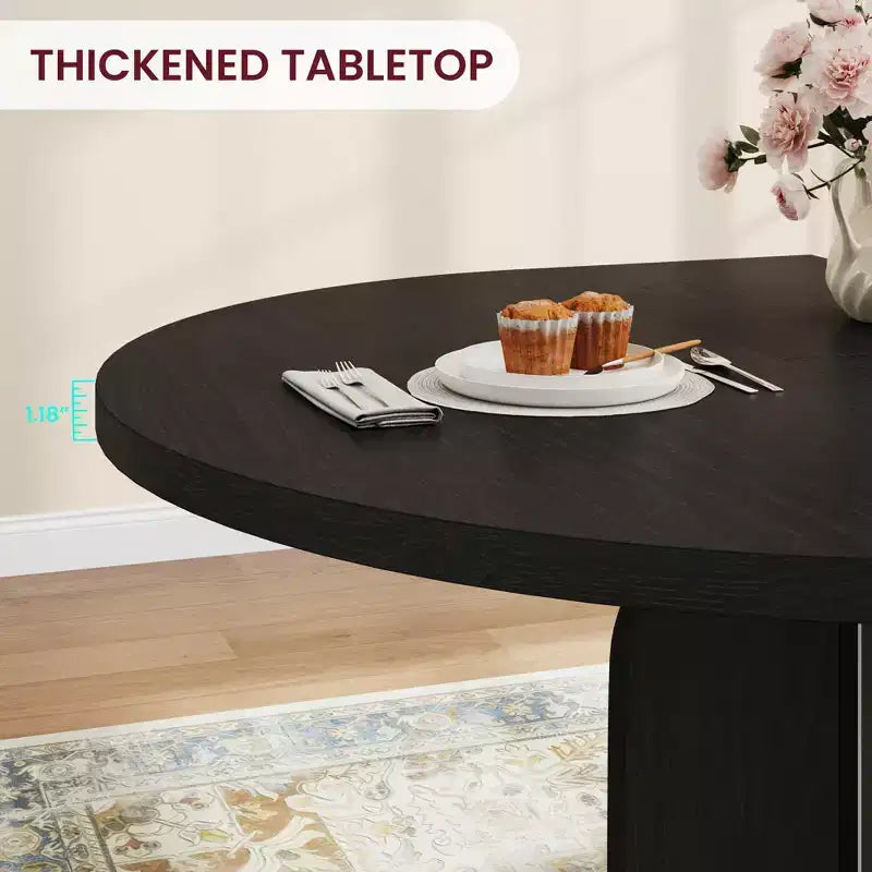 Table à manger ronde extensible 47-63 pouces de style ferme, table de cuisine extensible en bois avec support métallique pour pieds plus larges, idéale pour 4 à 8 personnes dans des appartements compacts