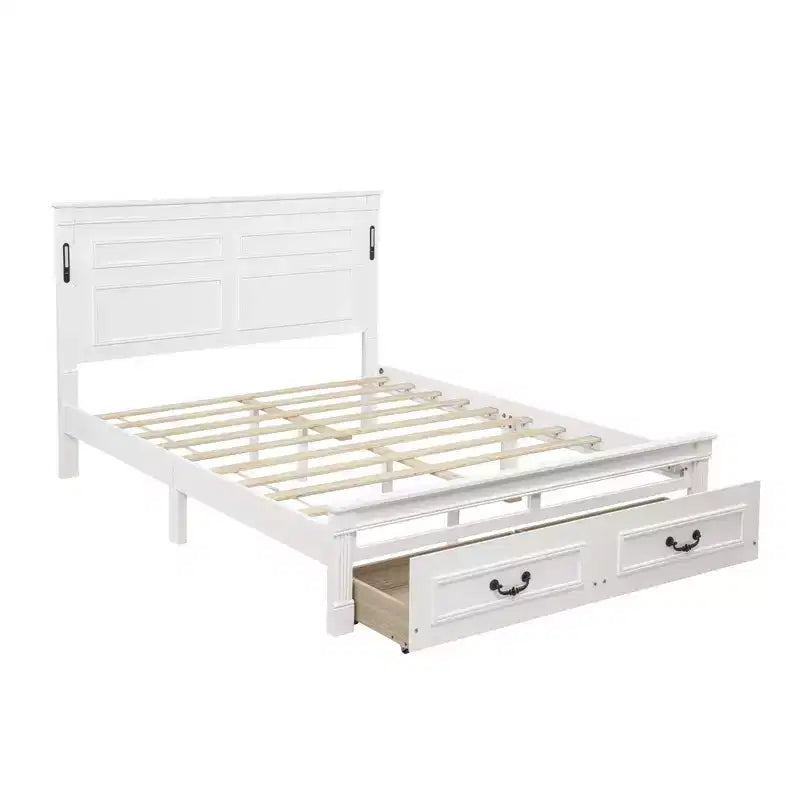 Lit de Ferme avec Tête de Lit Haute à Panneaux, Tiroirs de Rangement et Lumières LED (Grand Lit/Très Grand Lit)