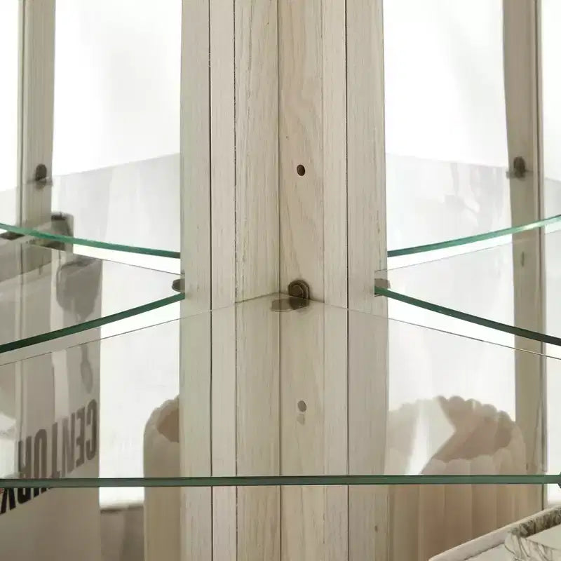 Meuble d'angle de salon MDF+Verre trempé, Étagères réglables, Gain de place