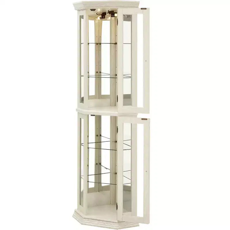 Meuble d'angle de salon MDF+Verre trempé, Étagères réglables, Gain de place