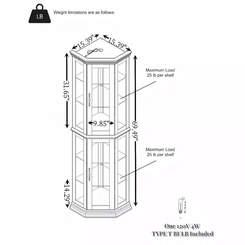 Meuble d'angle de salon MDF+Verre trempé, Étagères réglables, Gain de place