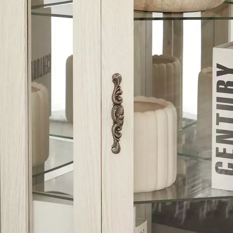Meuble d'angle de salon MDF+Verre trempé, Étagères réglables, Gain de place