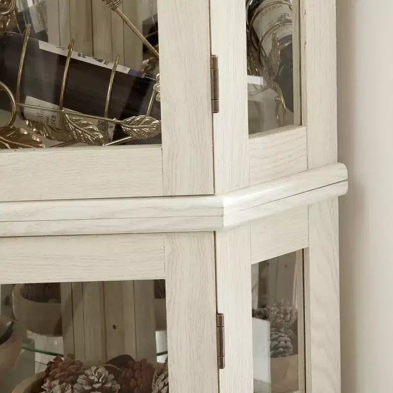 Meuble d'angle de salon MDF+Verre trempé, Étagères réglables, Gain de place