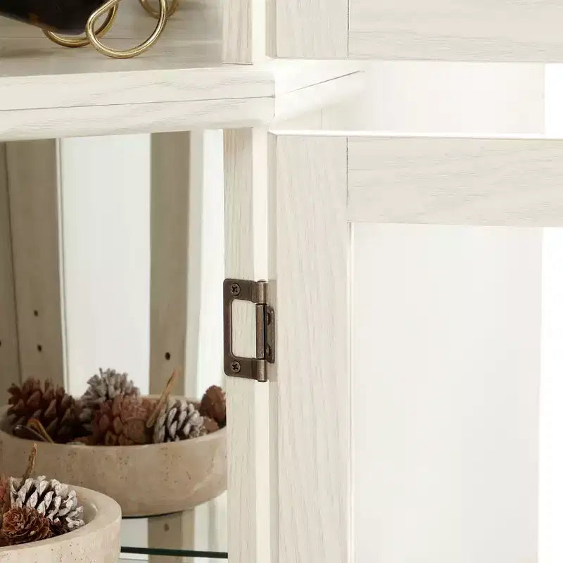 Meuble d'angle de salon MDF+Verre trempé, Étagères réglables, Gain de place