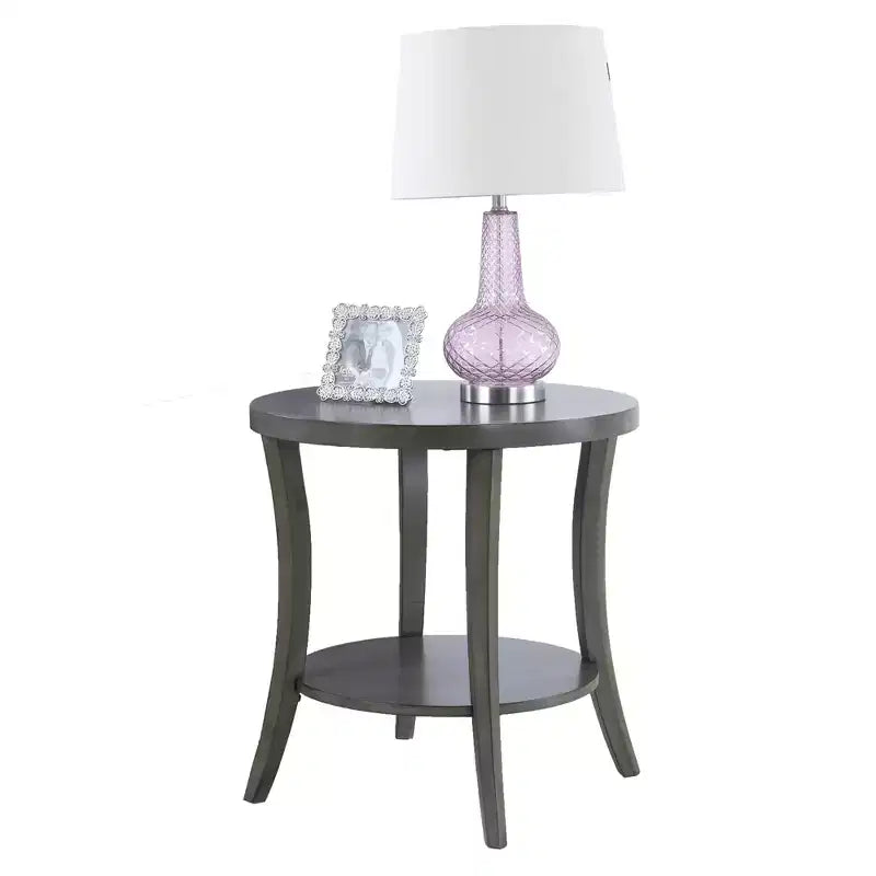 Table d'appoint ronde moderne en bois à 2 niveaux avec étagère inférieure et pieds incurvés