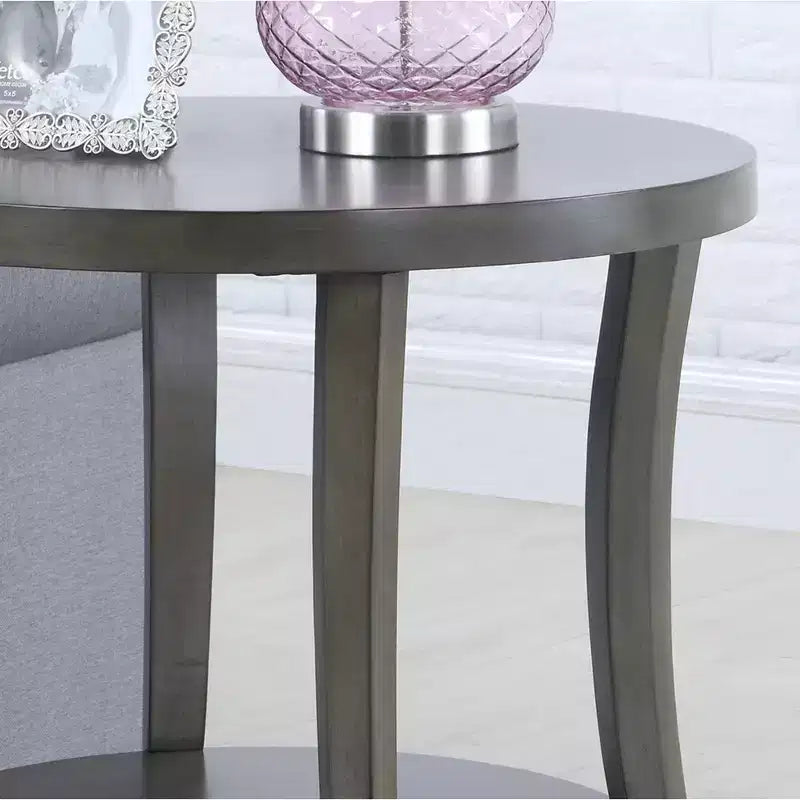 Table d'appoint ronde moderne en bois à 2 niveaux avec étagère inférieure et pieds incurvés