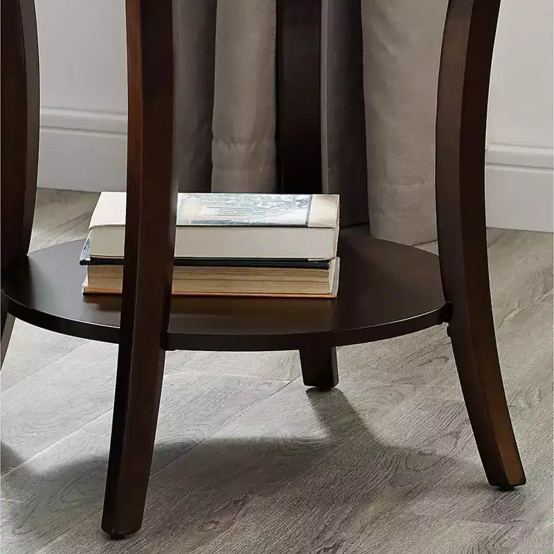 Table d'appoint ronde moderne en bois à 2 niveaux avec étagère inférieure et pieds incurvés