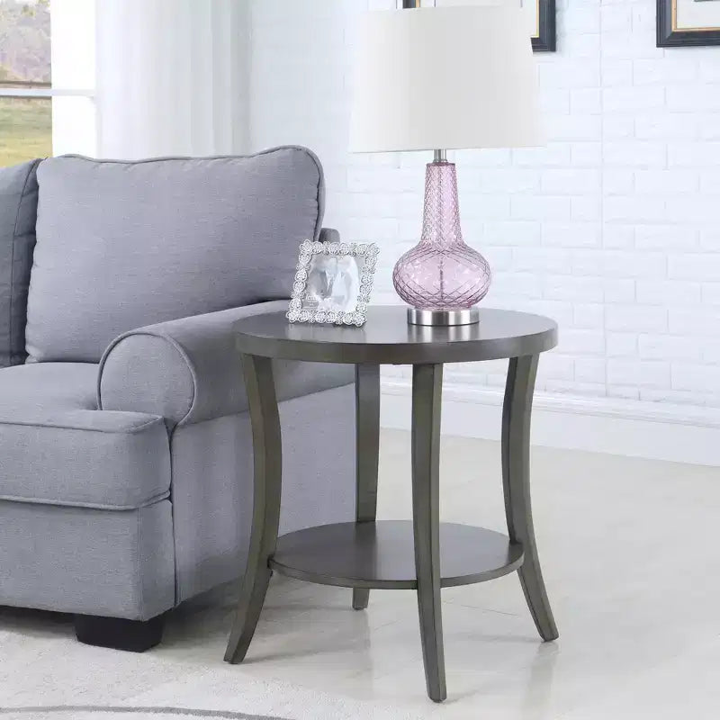 Table d'appoint ronde moderne en bois à 2 niveaux avec étagère inférieure et pieds incurvés