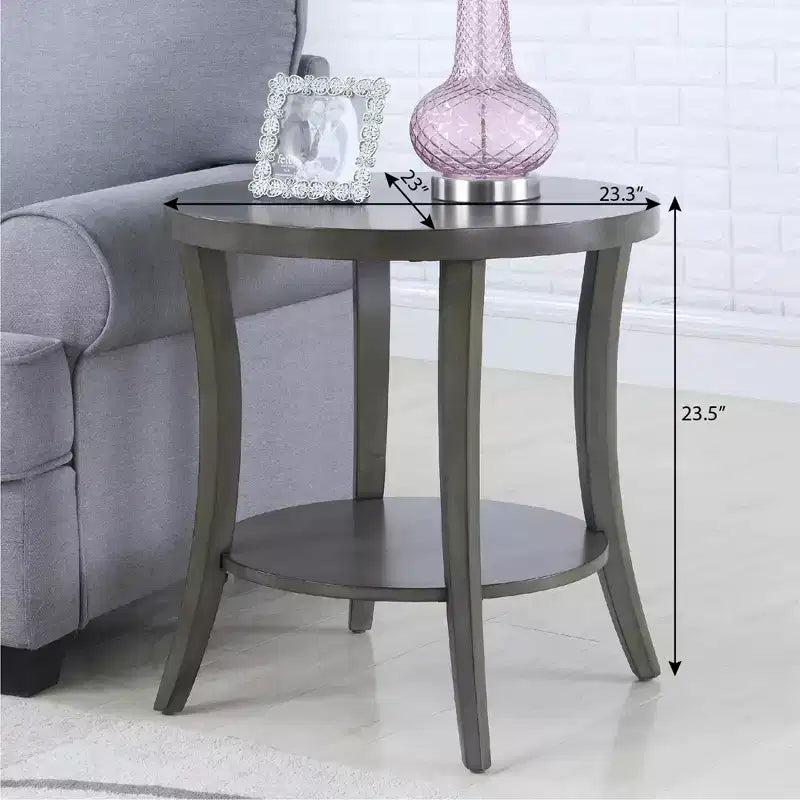 Table d'appoint ronde moderne en bois à 2 niveaux avec étagère inférieure et pieds incurvés