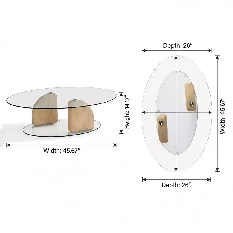 Table basse ovale moderne en verre et béton léger