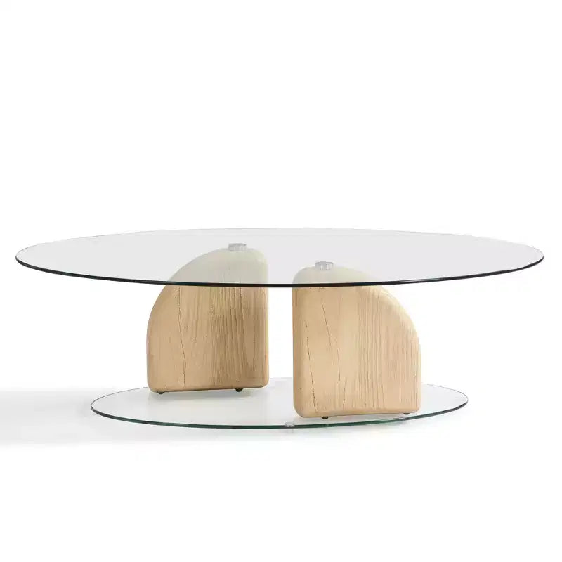 Table basse ovale moderne en verre et béton léger