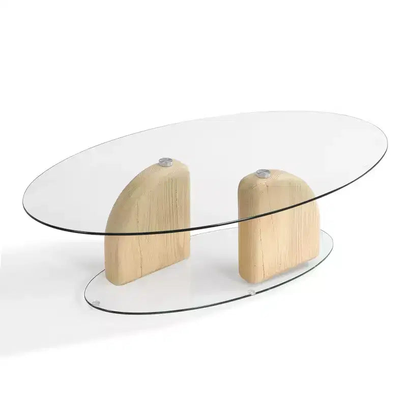 Table basse ovale moderne en verre et béton léger