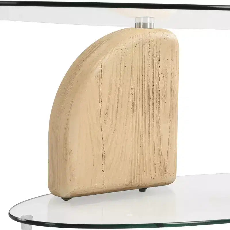 Table basse ovale moderne en verre et béton léger