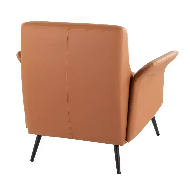 Fauteuil Pétale, cadre en métal noir avec revêtement en similicuir couleur camel