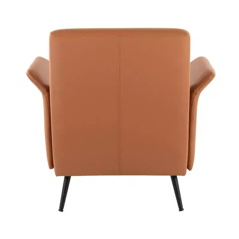Fauteuil Pétale, cadre en métal noir avec revêtement en similicuir couleur camel