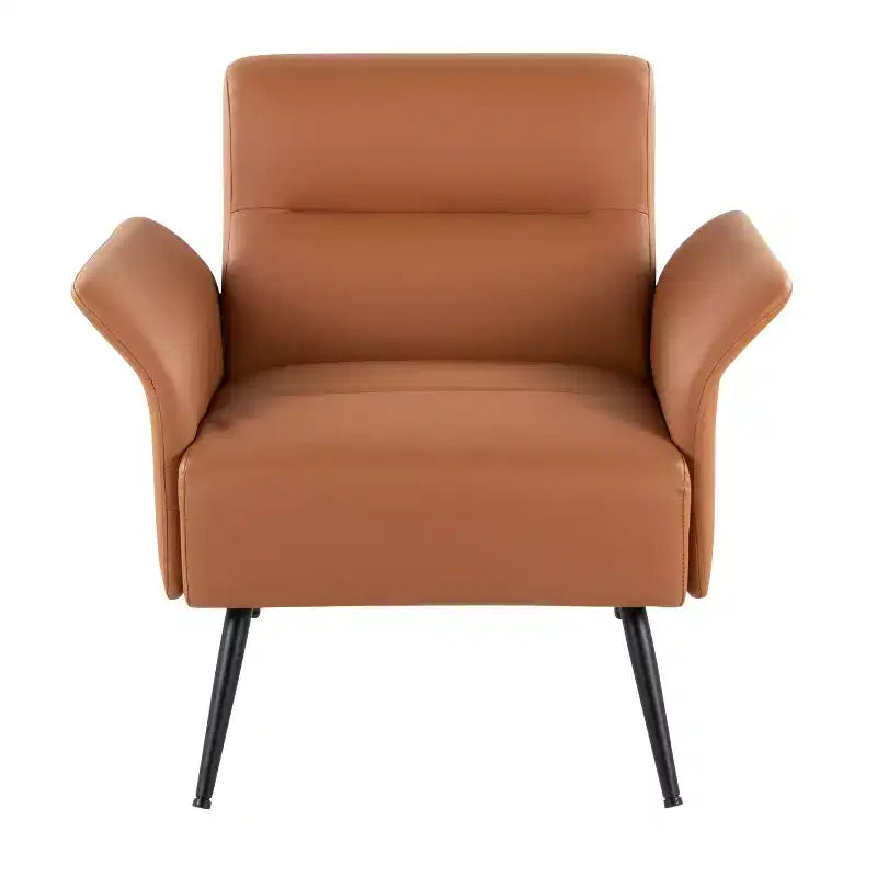 Fauteuil Pétale, cadre en métal noir avec revêtement en similicuir couleur camel