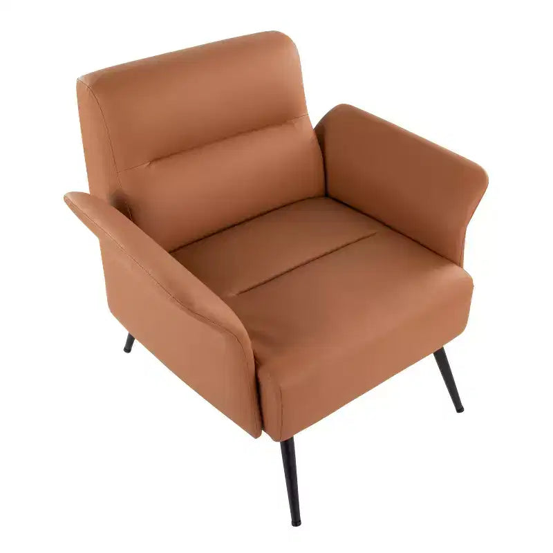 Fauteuil Pétale, cadre en métal noir avec revêtement en similicuir couleur camel