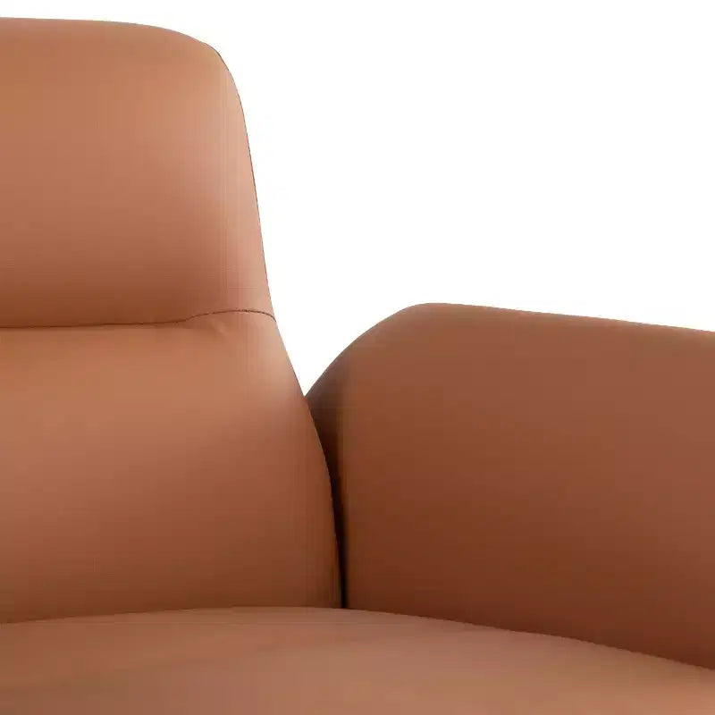 Fauteuil Pétale, cadre en métal noir avec revêtement en similicuir couleur camel