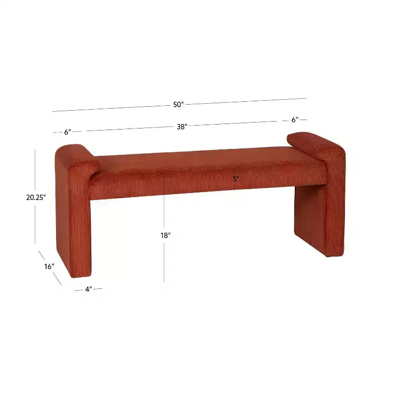 Banc rembourré en velours côtelé rouille