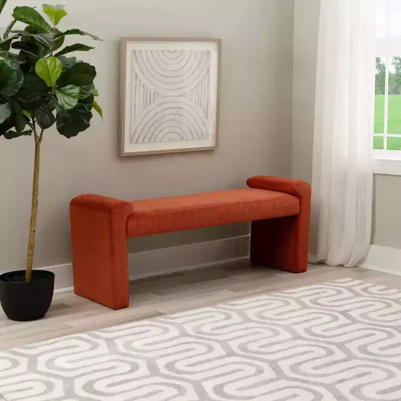 Banc rembourré en velours côtelé rouille
