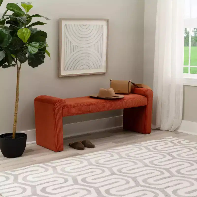 Banc rembourré en velours côtelé rouille