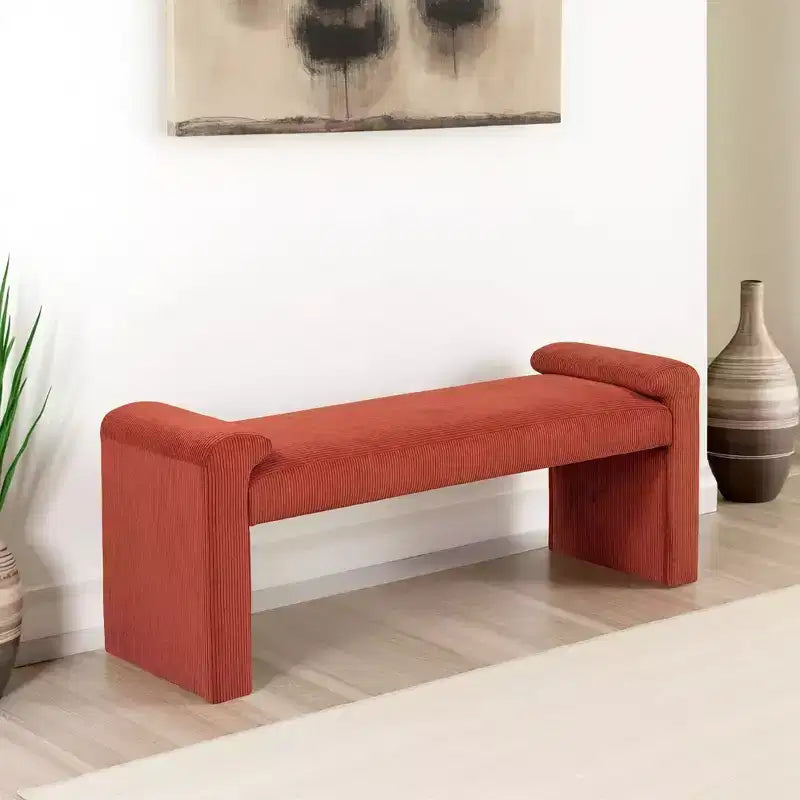 Banc rembourré en velours côtelé rouille