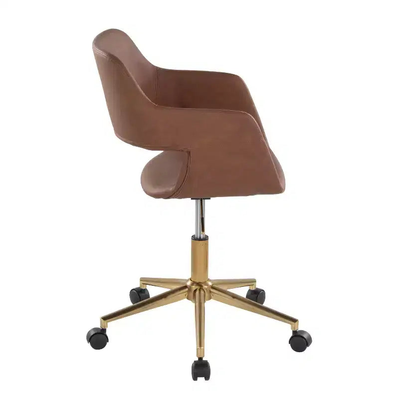 Fauteuil de bureau, similicuir doré/brun avec hauteur réglable et pivotant