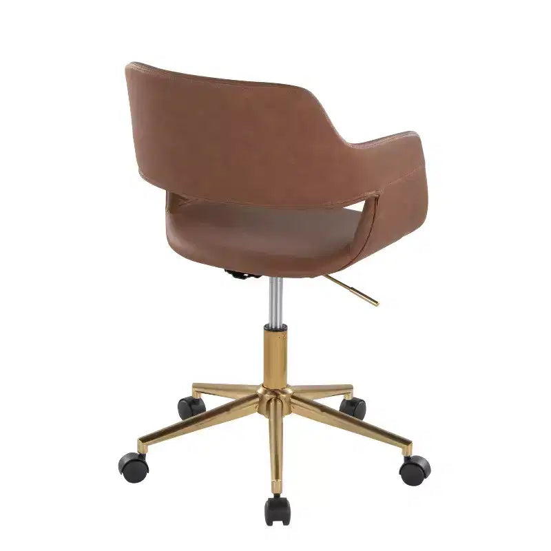 Fauteuil de bureau, similicuir doré/brun avec hauteur réglable et pivotant