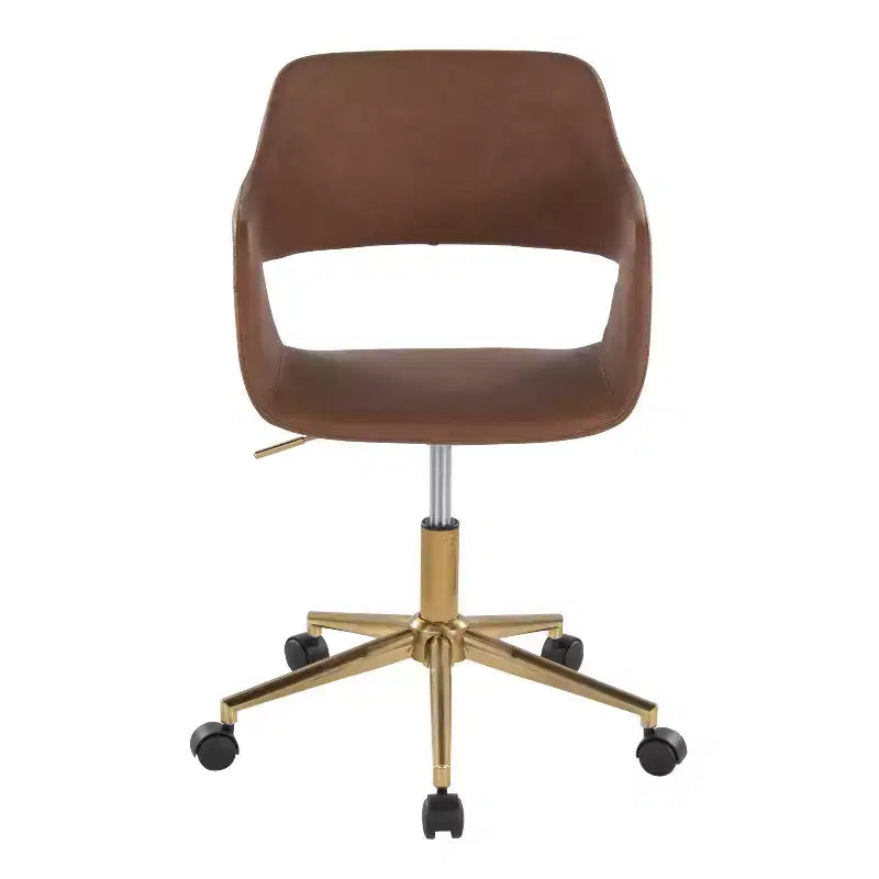 Fauteuil de bureau, similicuir doré/brun avec hauteur réglable et pivotant