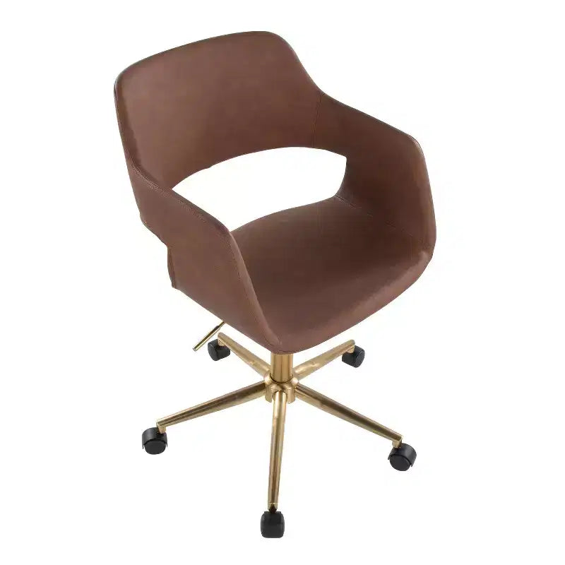 Fauteuil de bureau, similicuir doré/brun avec hauteur réglable et pivotant