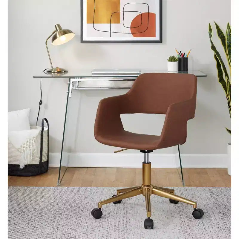 Fauteuil de bureau, similicuir doré/brun avec hauteur réglable et pivotant