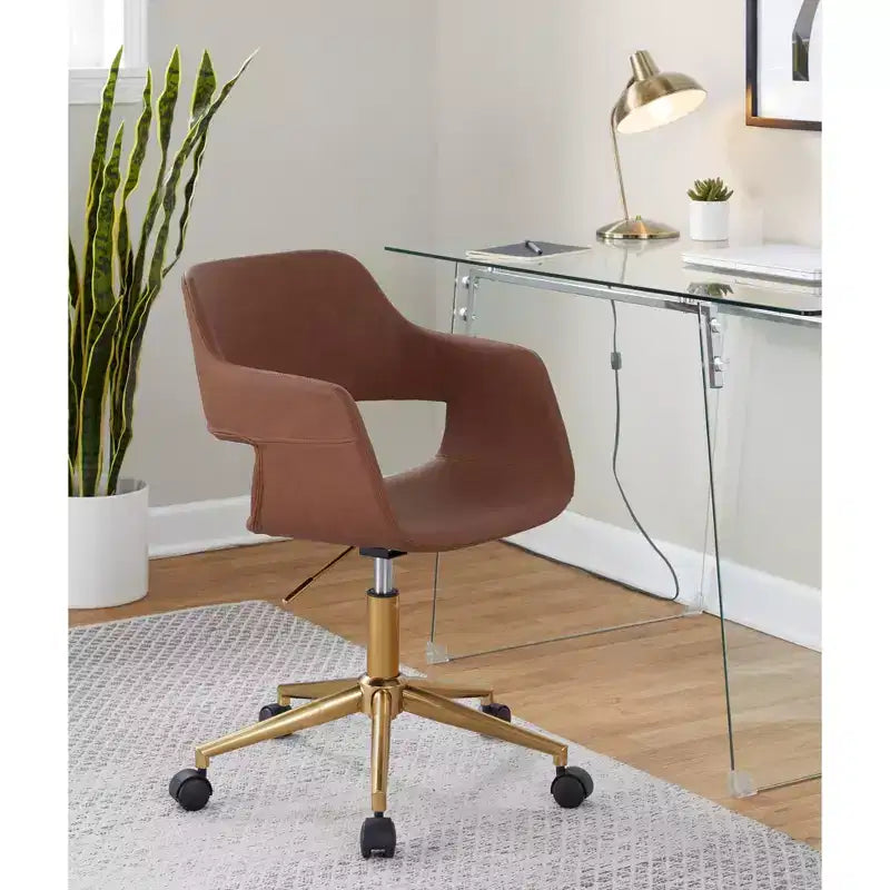 Fauteuil de bureau, similicuir doré/brun avec hauteur réglable et pivotant