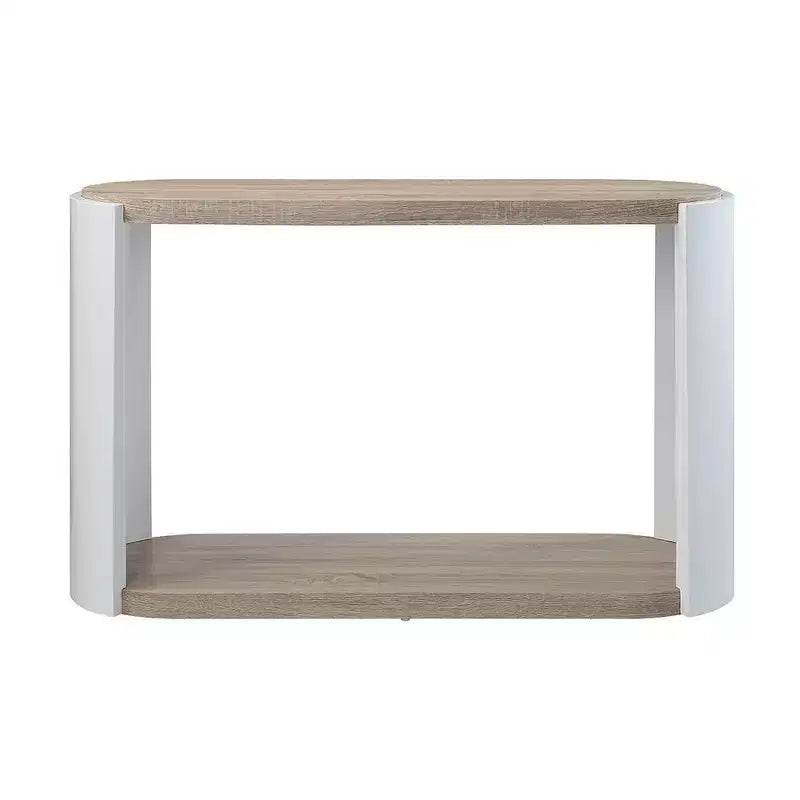 Console, blanc/chêne finition laquée brillante avec étagère ouverte