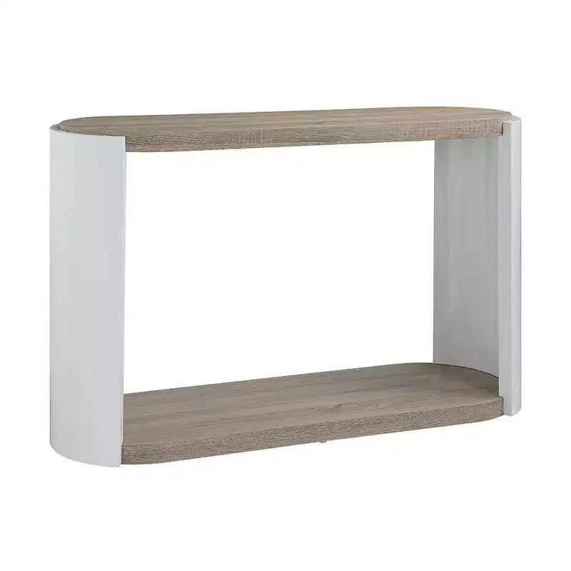 Console, blanc/chêne finition laquée brillante avec étagère ouverte
